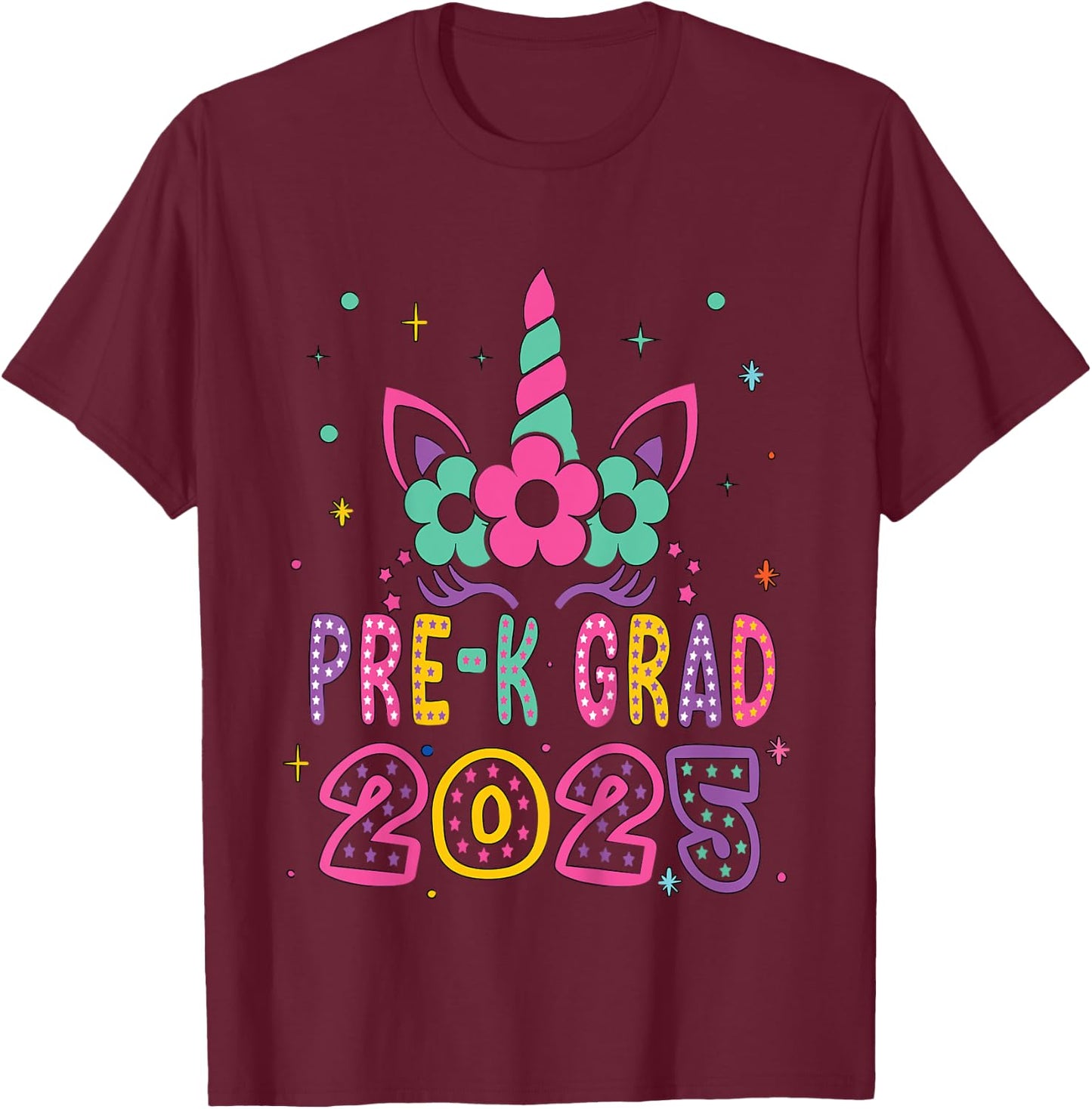Kids Pre-K Grad Preschool Graduation 2025 Unicorn Toddler Girl T-Shirt - T-Shirt | Maroon