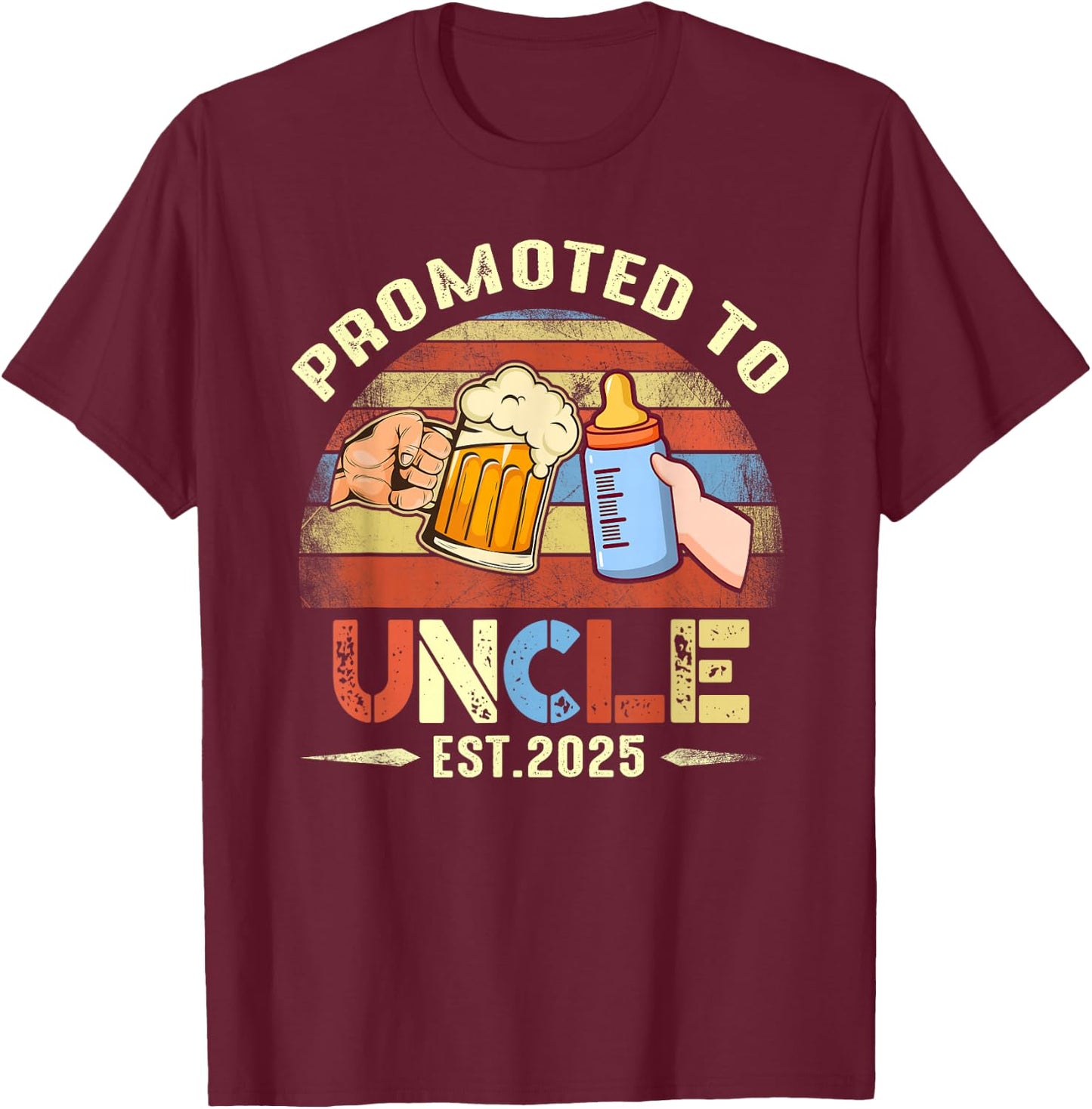 First time Uncle New Dad Promoted to Uncle 2025 T-Shirt - T-Shirt | Maroon