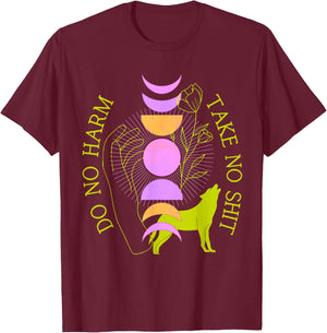 Do No Harm Take No Shit Mystical Moon Phase Wolf Rose Witchy T-Shirt - T-Shirt | Maroon