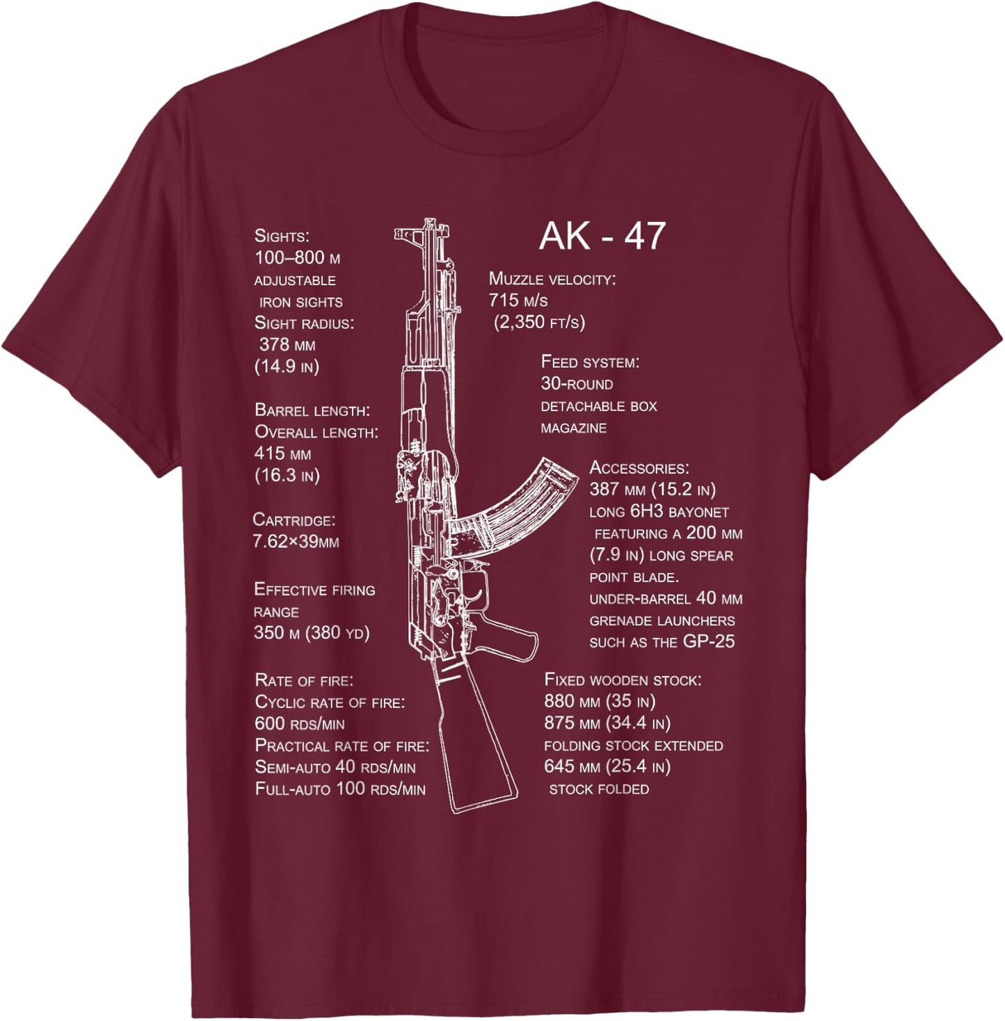 AK-47 Shirt AK-47 Blueprint T-Shirt - T-Shirt | Maroon