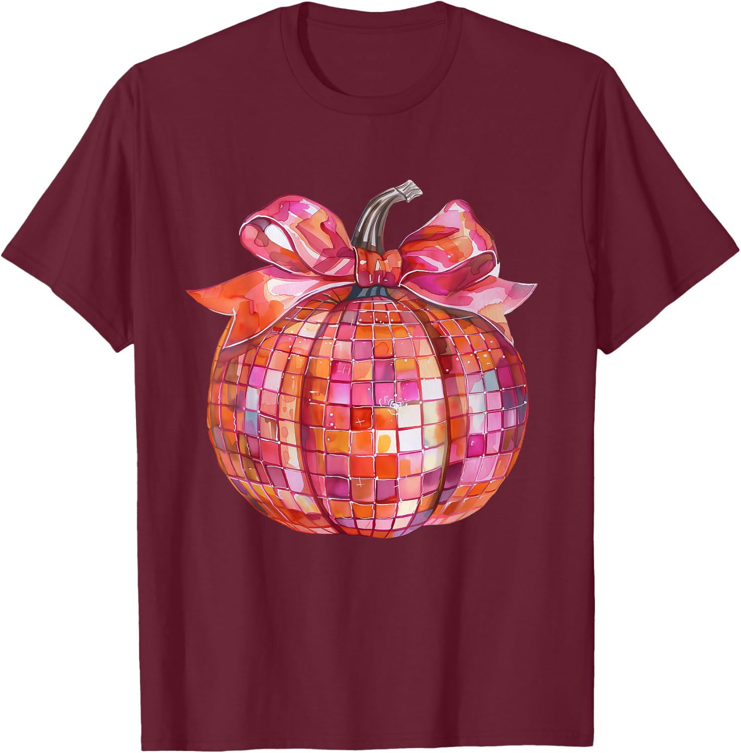 Pumpkin Disco Coquette Bow Fall Autumn Halloween Costume T-Shirt - T-Shirt | Maroon