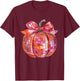 Pumpkin Disco Coquette Bow Fall Autumn Halloween Costume T-Shirt - T-Shirt | Maroon