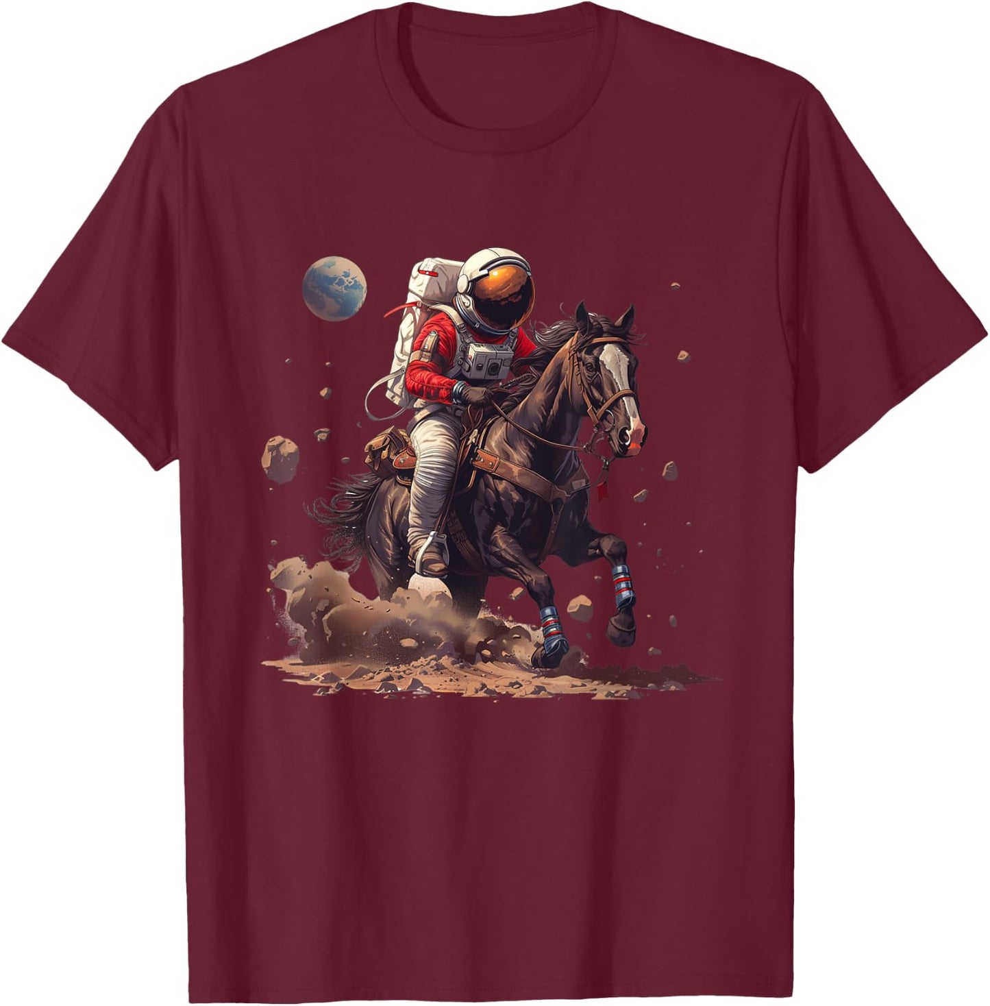 Space Cowboy Astronaut Riding Horse In Space T-Shirt - T-Shirt | Maroon