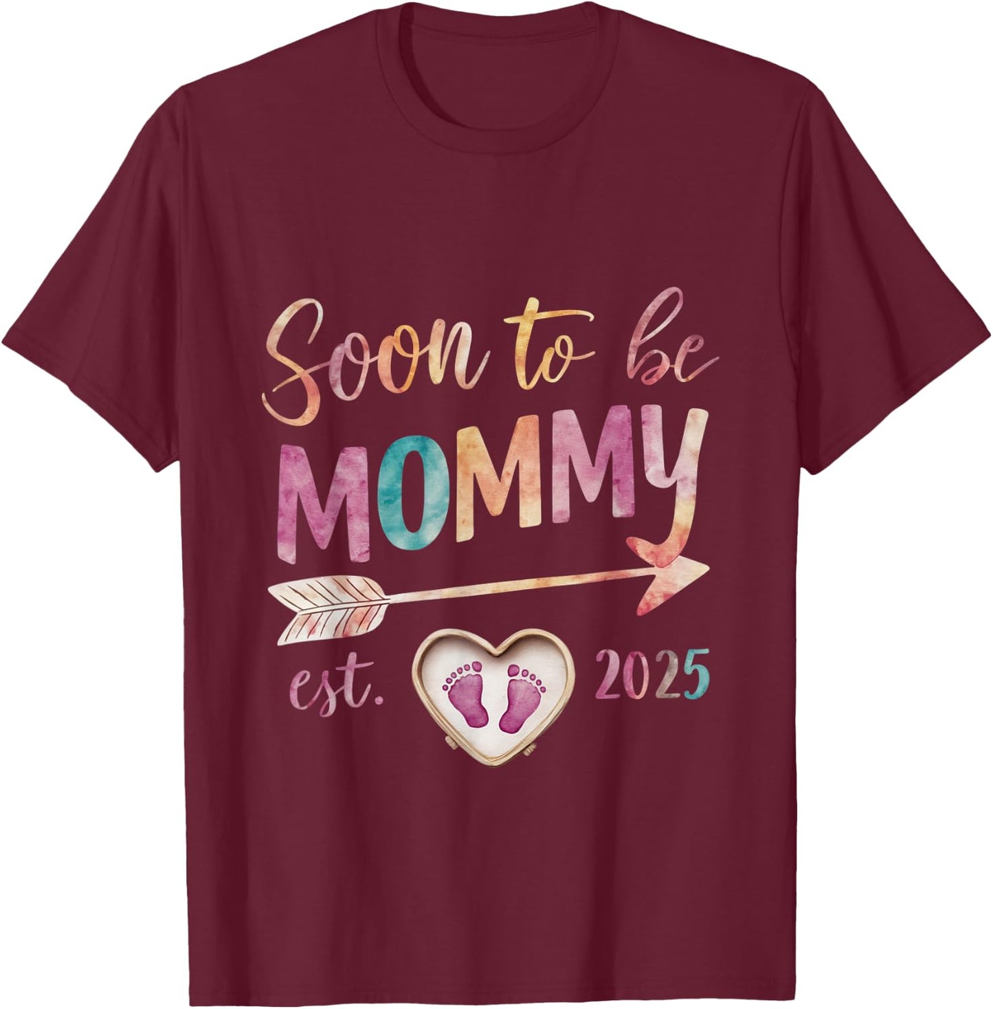 Soon To be Mommy 2025 Mom Est 2025 Loading Promoted to Mommy T-Shirt - T-Shirt | Maroon