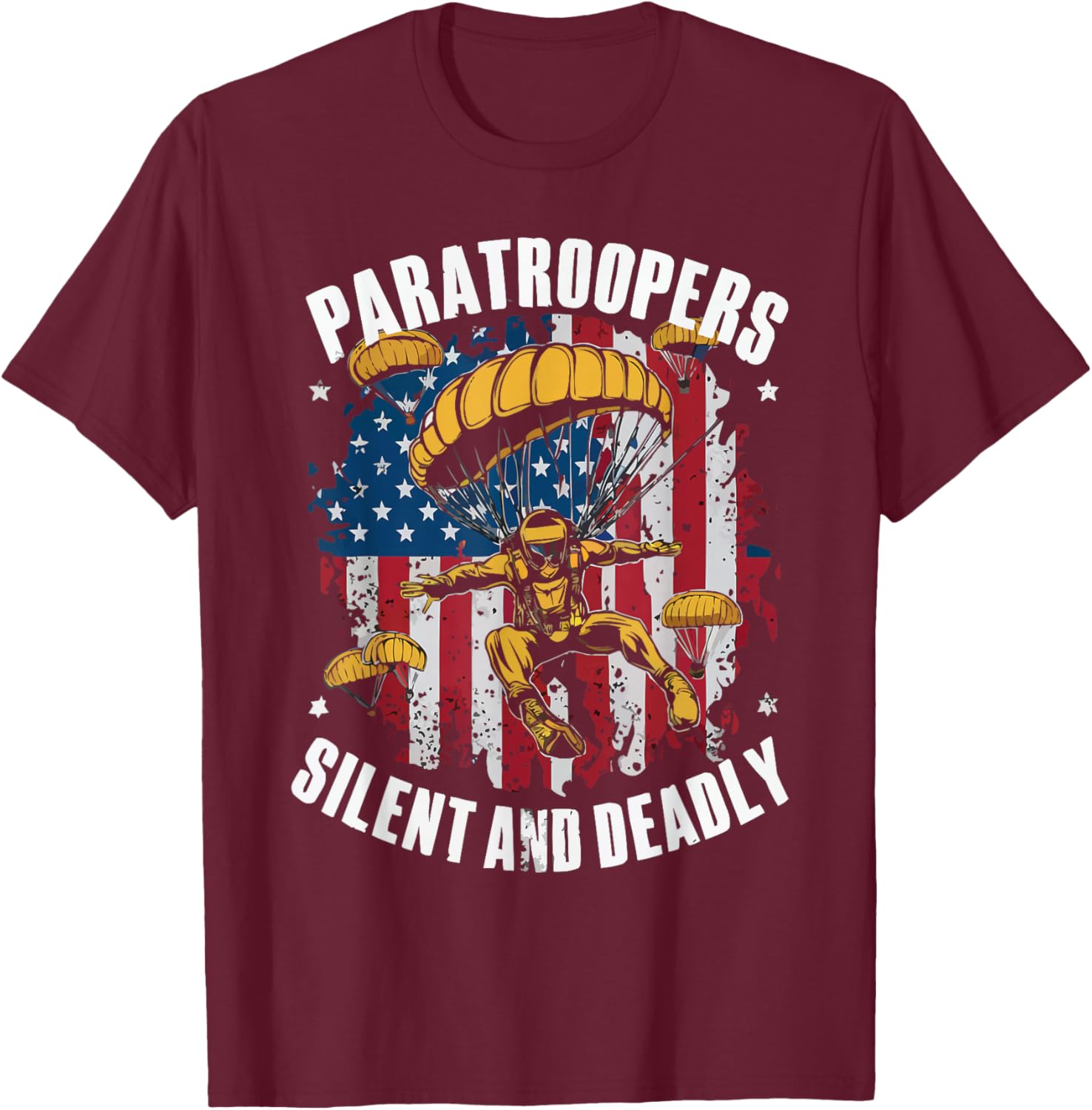 Airborne Paratrooper Military Soldier Parachute T-Shirt - T-Shirt | Maroon