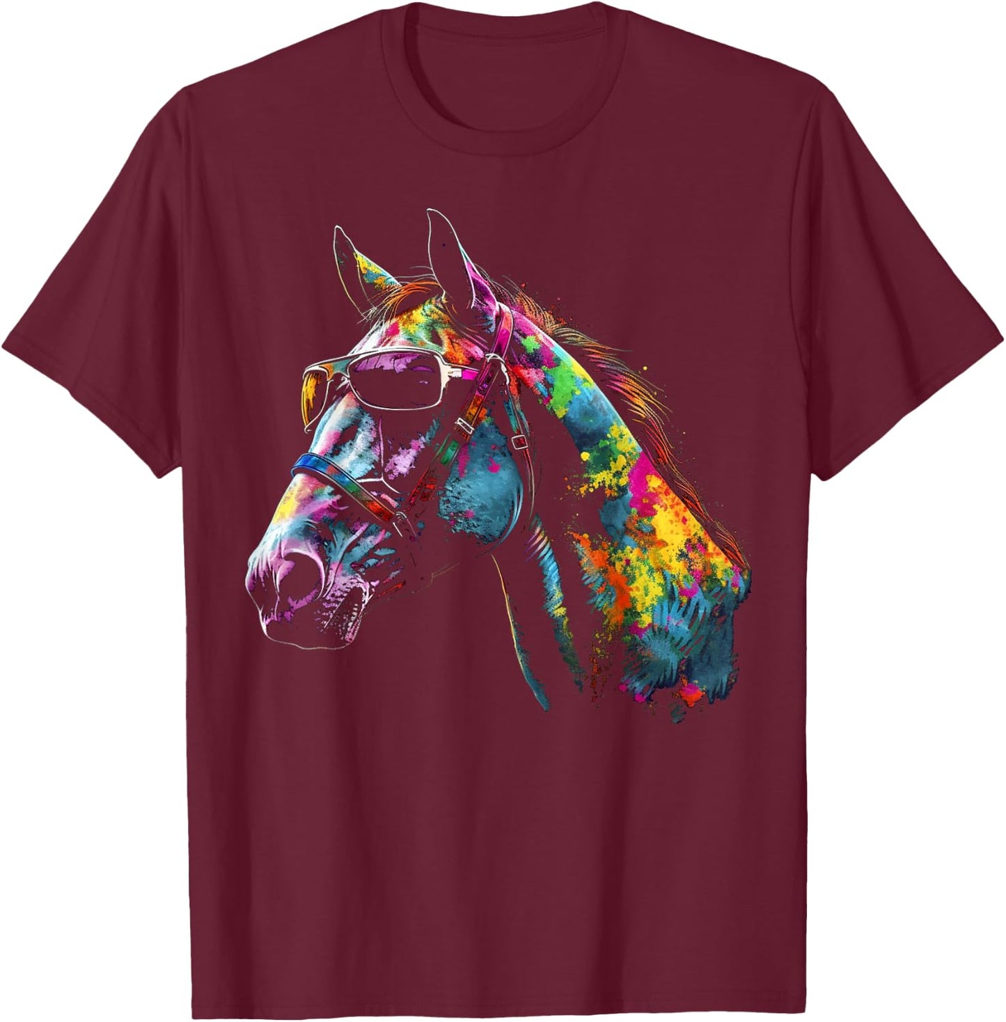 Horse Artwork Colourful Sunglasses - Animal Horse T-Shirt - T-Shirt | Maroon