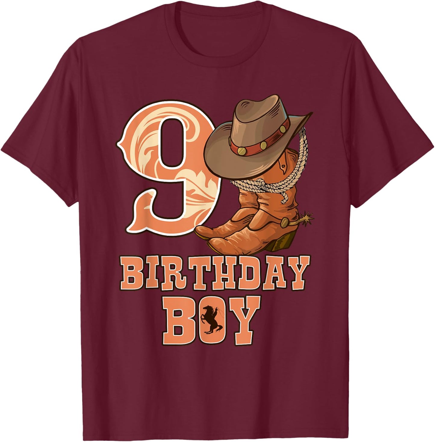 Western 9th Birthday Cowboy 9 Year Old Boy Rodeo Bday T-Shirt - T-Shirt | Maroon