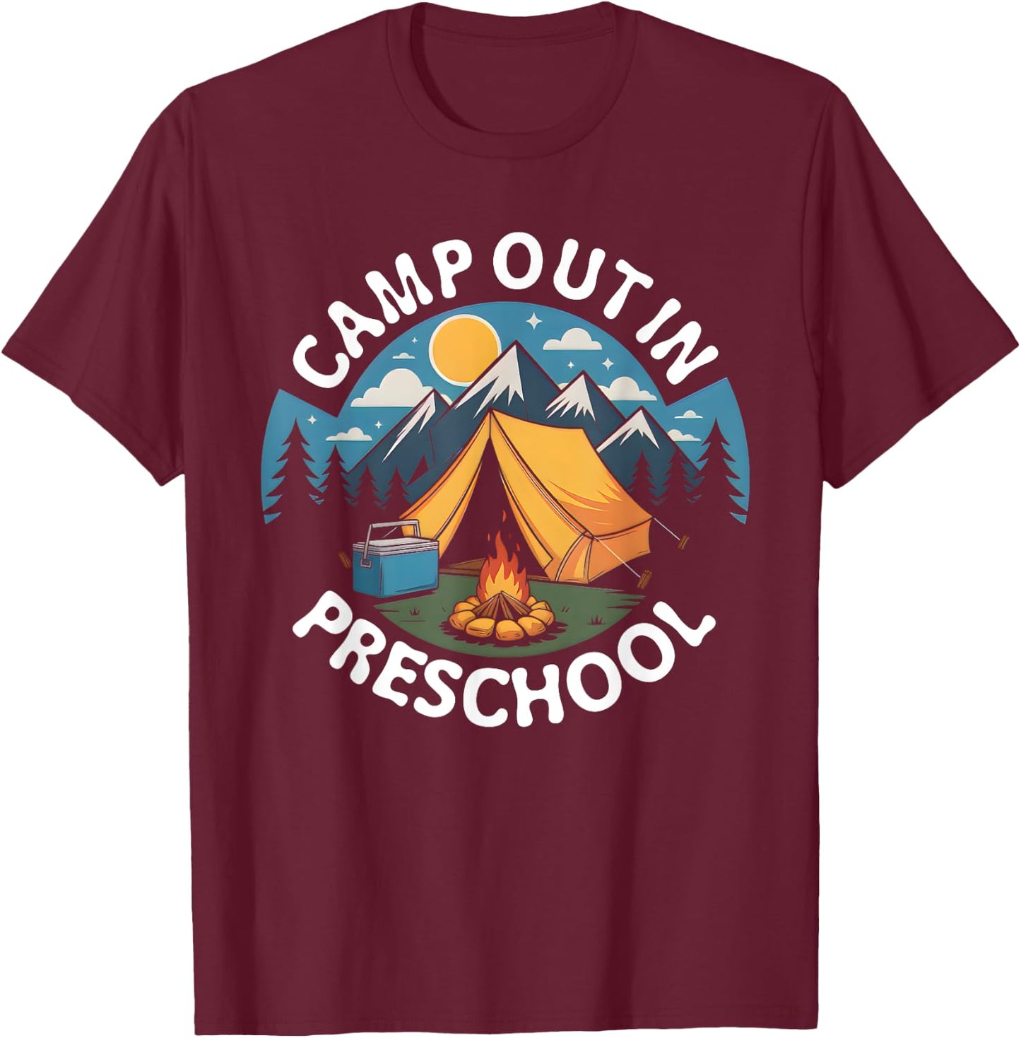 Camp out in Preschool Back To School Crew Teacher Student T-Shirt - T-Shirt | Maroon