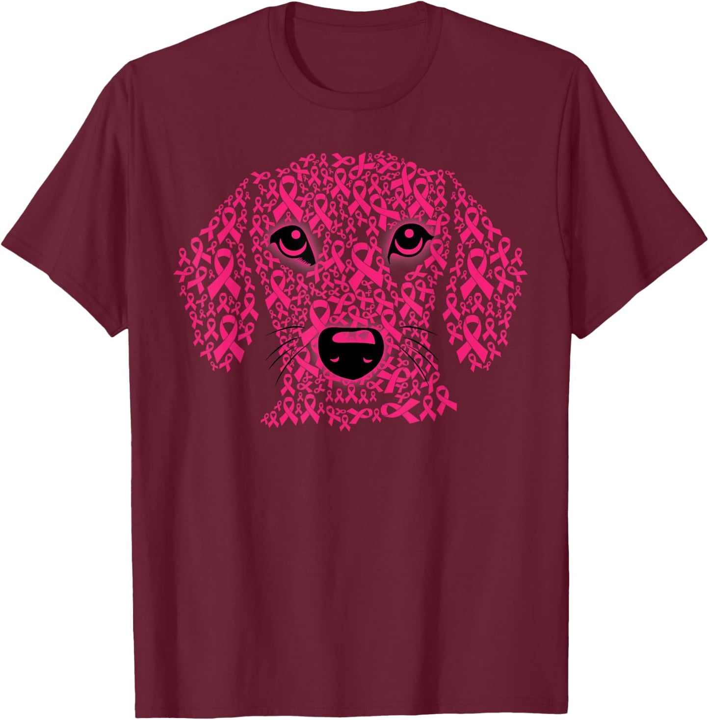 Pink Ribbon Dog Lover Inspirational Breast Cancer Awareness T-Shirt - T-Shirt | Maroon