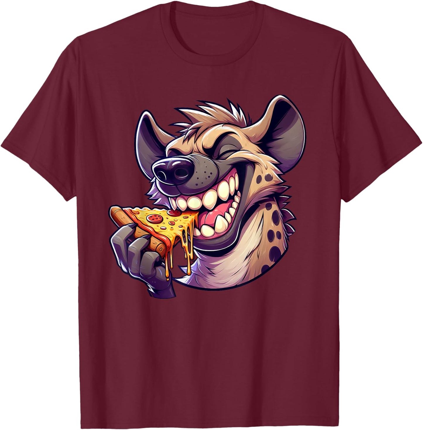 Cool Hyena Pizza Lover Cartoon Hyena T-Shirt - T-Shirt | Maroon