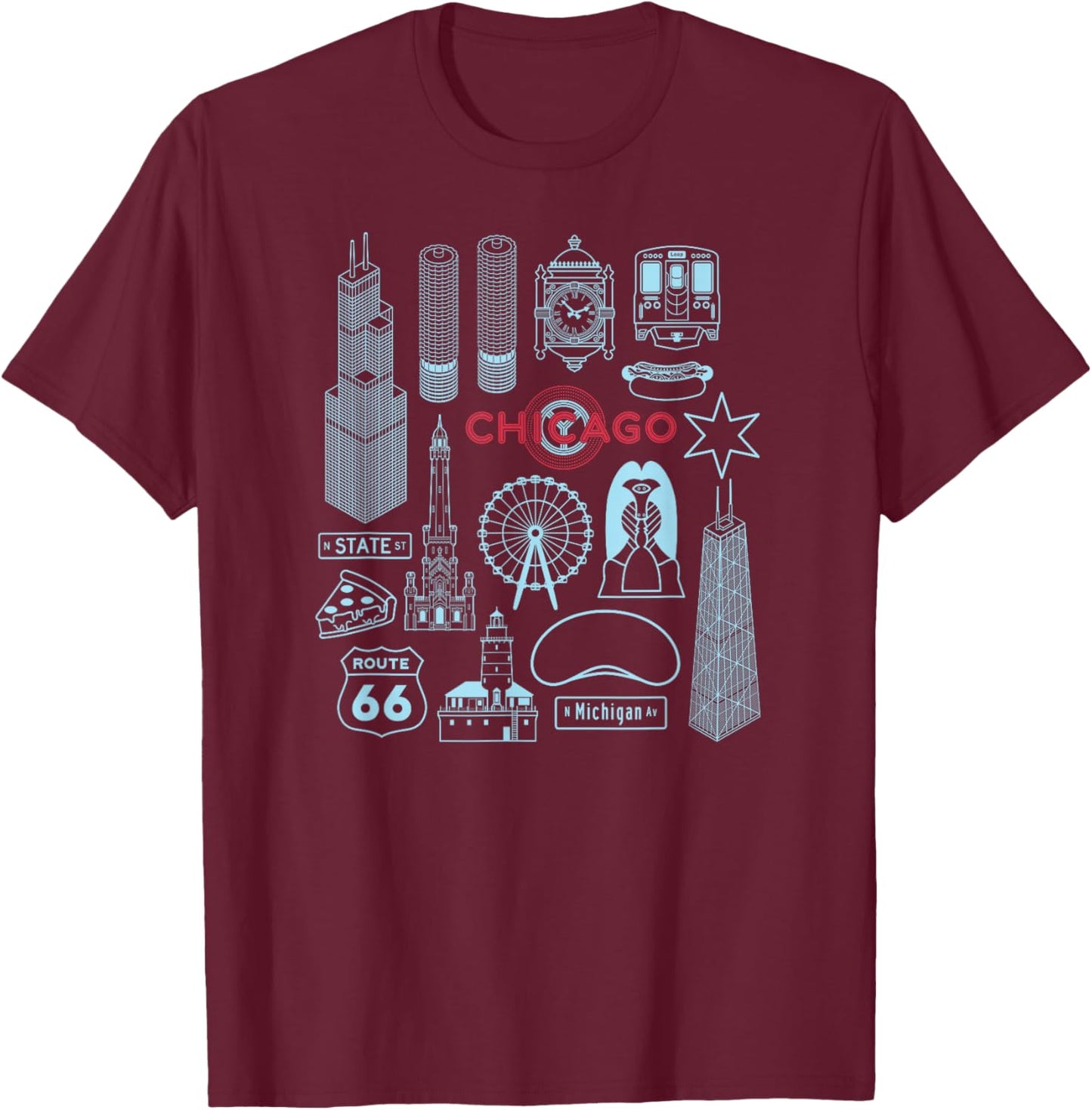 Chicago Illinois Tourist Souvenir Men Women Kids T-Shirt - T-Shirt | Maroon