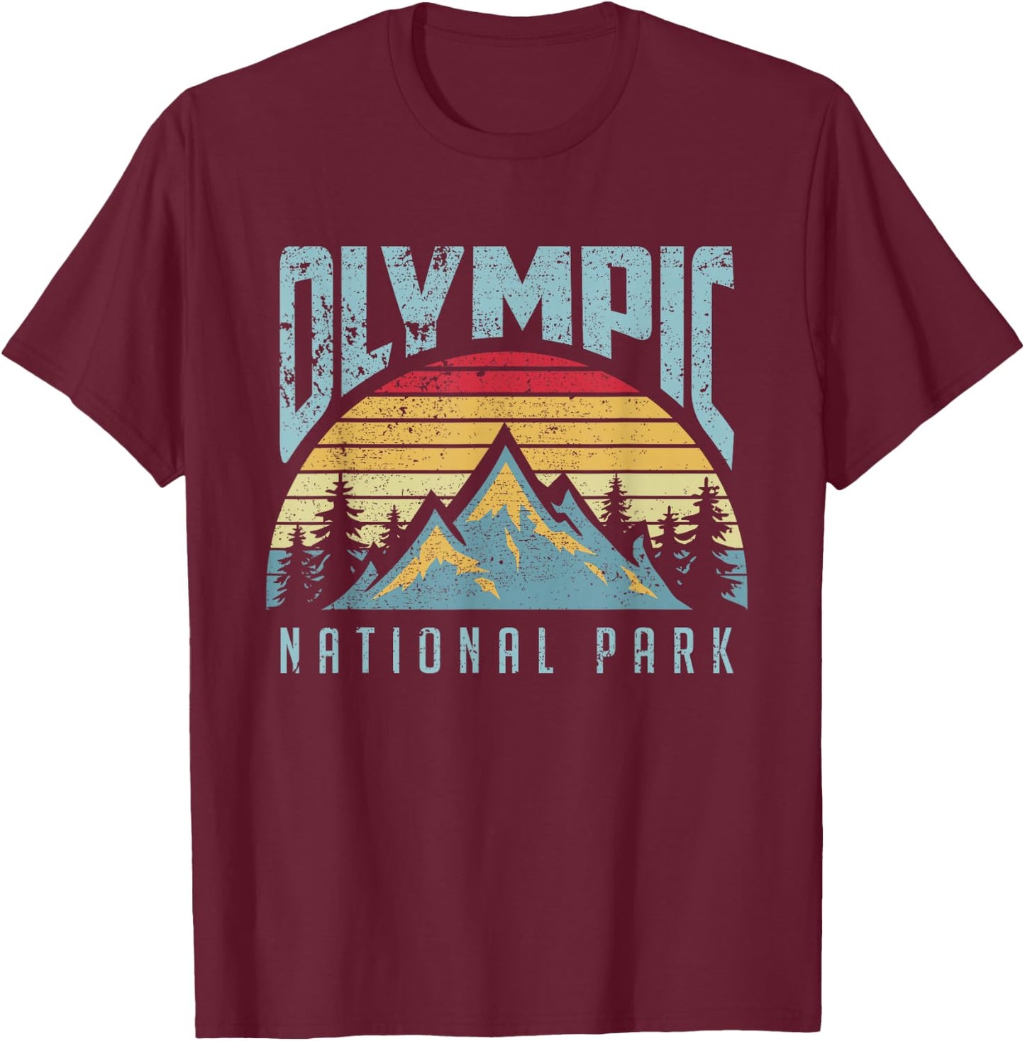 Olympic National Park Washington USA Mountains Retro T Shirt T-Shirt - T-Shirt | Maroon