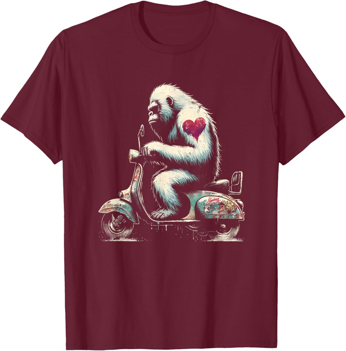 Bigfoot Driving Scooter - Funny Sasquatch Yeti Roller T-Shirt - T-Shirt | Maroon