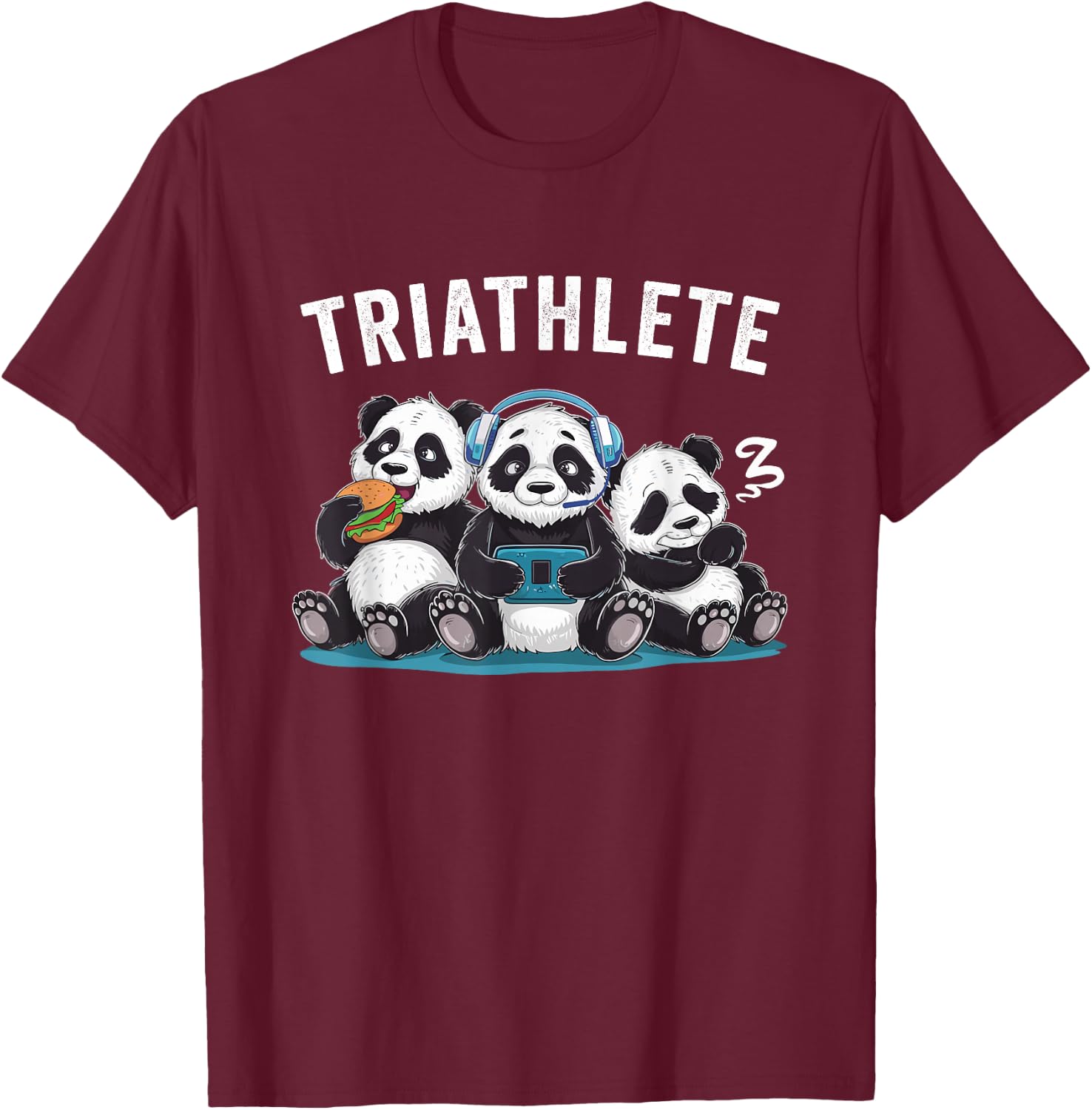 Triathlete Panda Headset Console Nerd Gaming Gadget Gamer T-Shirt - T-Shirt | Maroon