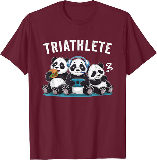 Triathlete Panda Headset Console Nerd Gaming Gadget Gamer T-Shirt - T-Shirt | Maroon