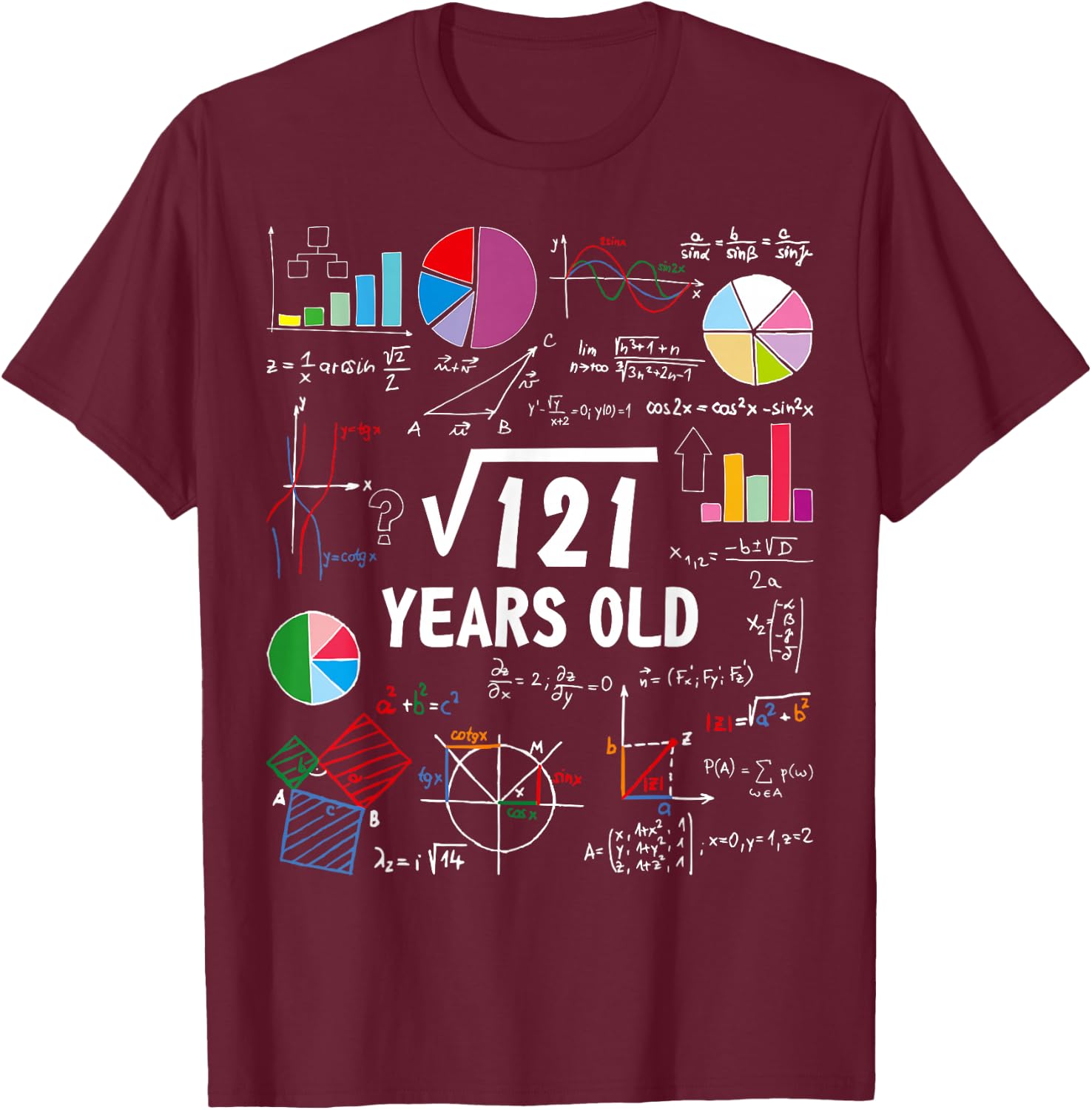 Square Root of 121 11th Birthday 11 Year Old Love Math T-Shirt - T-Shirt | Maroon