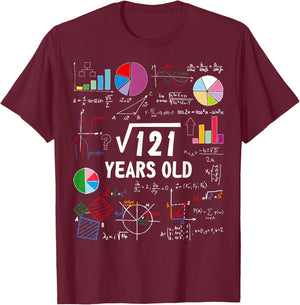 Square Root of 121 11th Birthday 11 Year Old Love Math T-Shirt - T-Shirt | Maroon