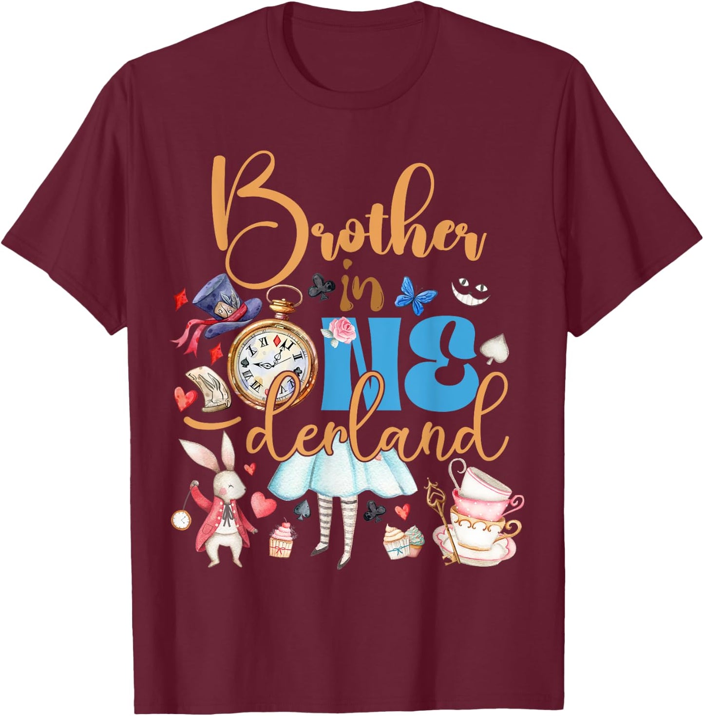 Alice Brother in ONEderland Birthday Family T-Shirt - T-Shirt | Maroon