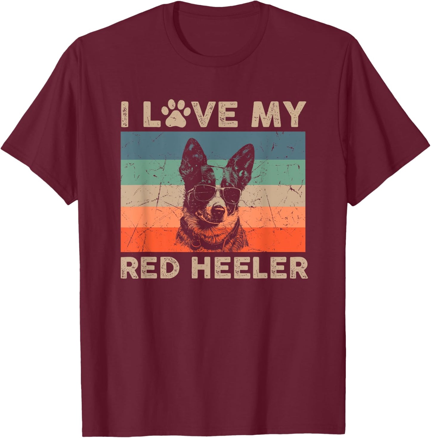 Love My Red Heeler Dog Cool Dog Vintage Retro Dog Christmas T-Shirt - T-Shirt | Maroon