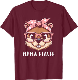 Pink Bandana Glasses Beaver Mama Mother’s Day T-Shirt - T-Shirt | Maroon