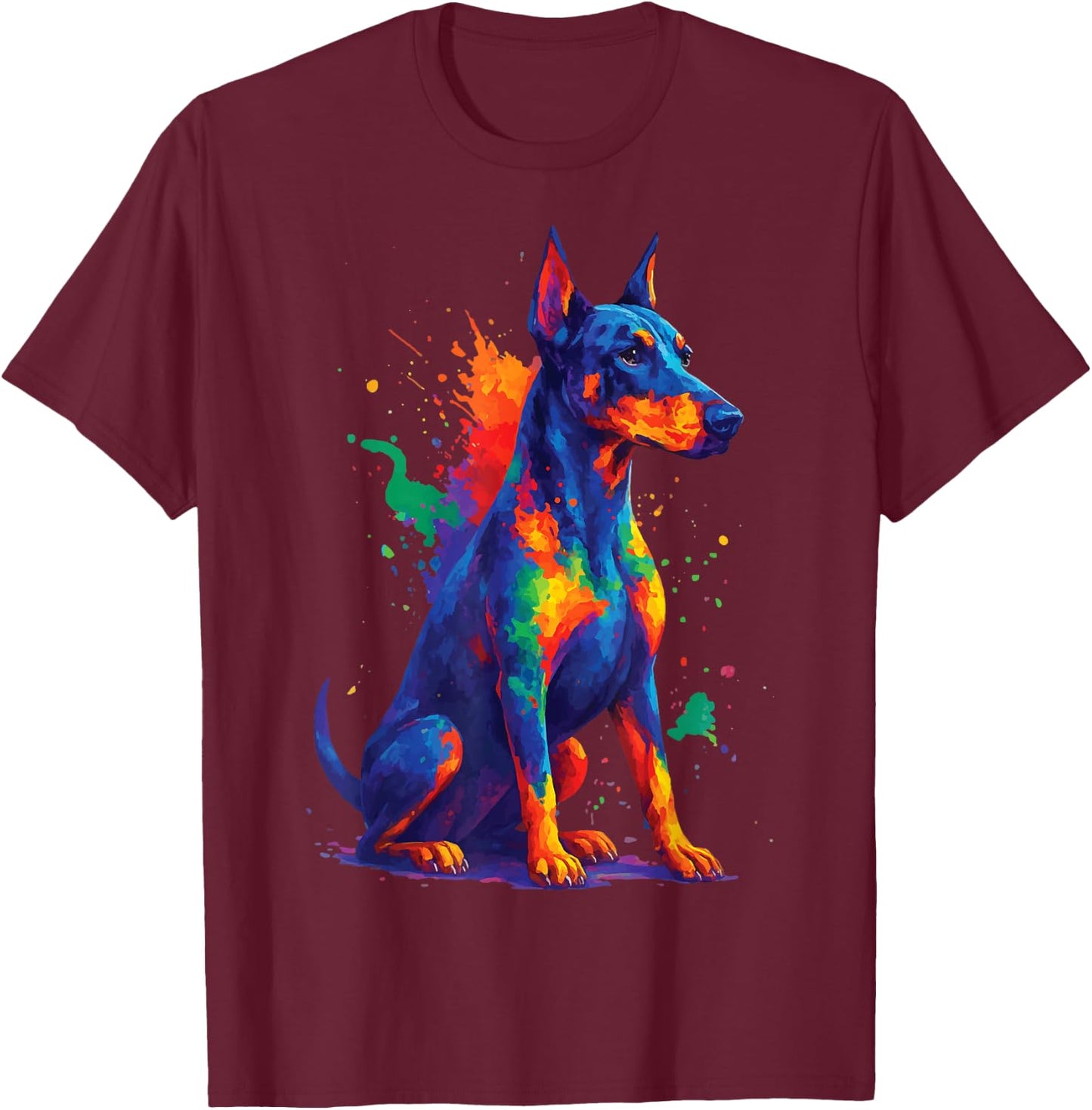Doberman Colorful T-Shirt - T-Shirt | Maroon