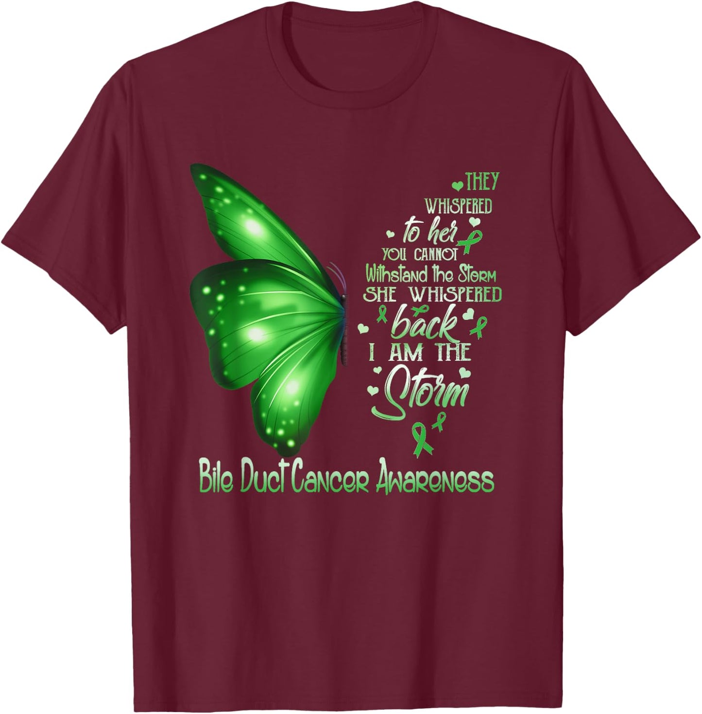 I am the storm Bile Duct Cancer Awareness Butterfly T-Shirt - T-Shirt | Maroon