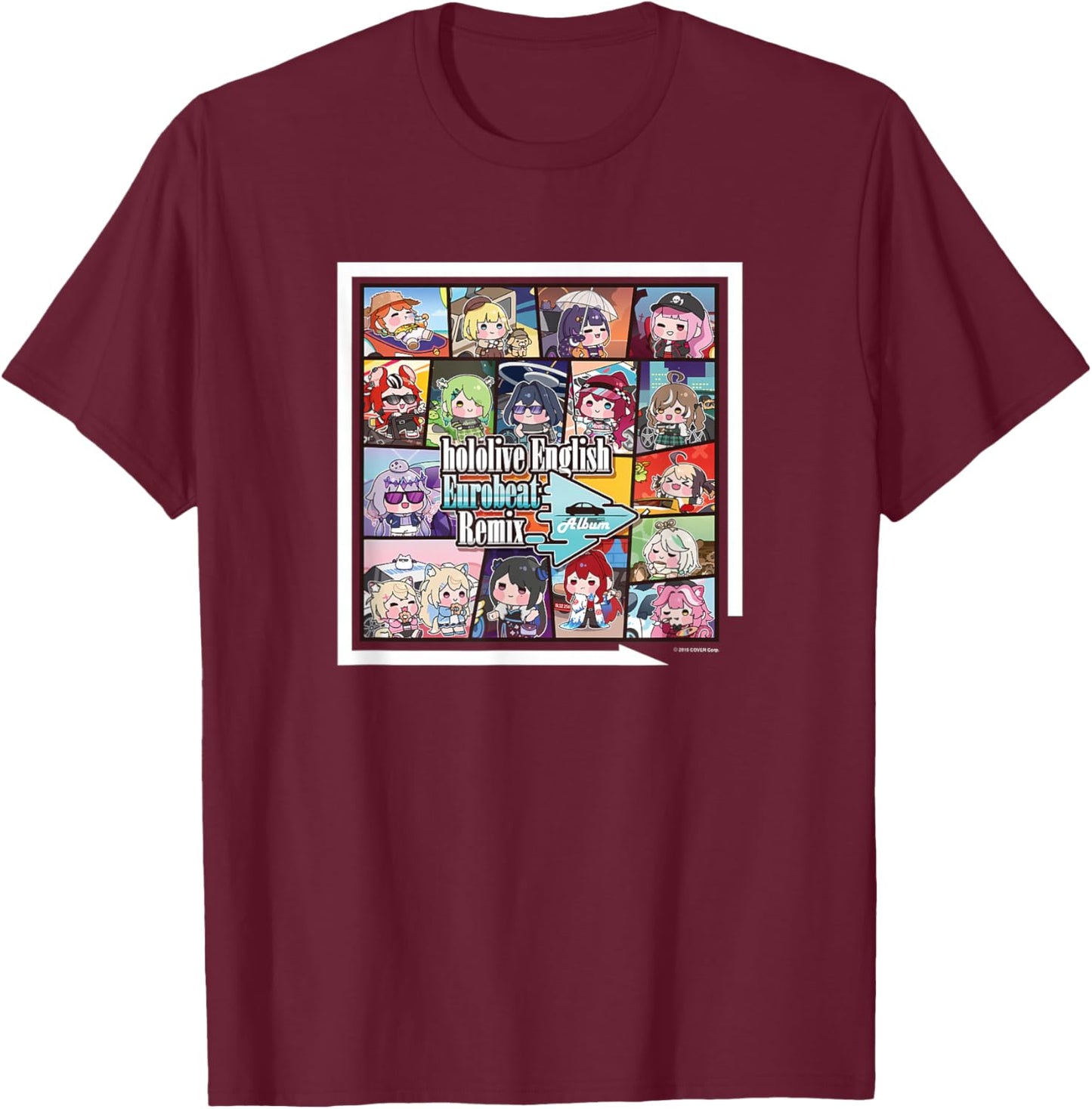 hololive Production -Adults Black Short Sleeve - hololive English Eurobeat Remix Album Merchandise - Small T-Shirt - T-Shirt | Maroon