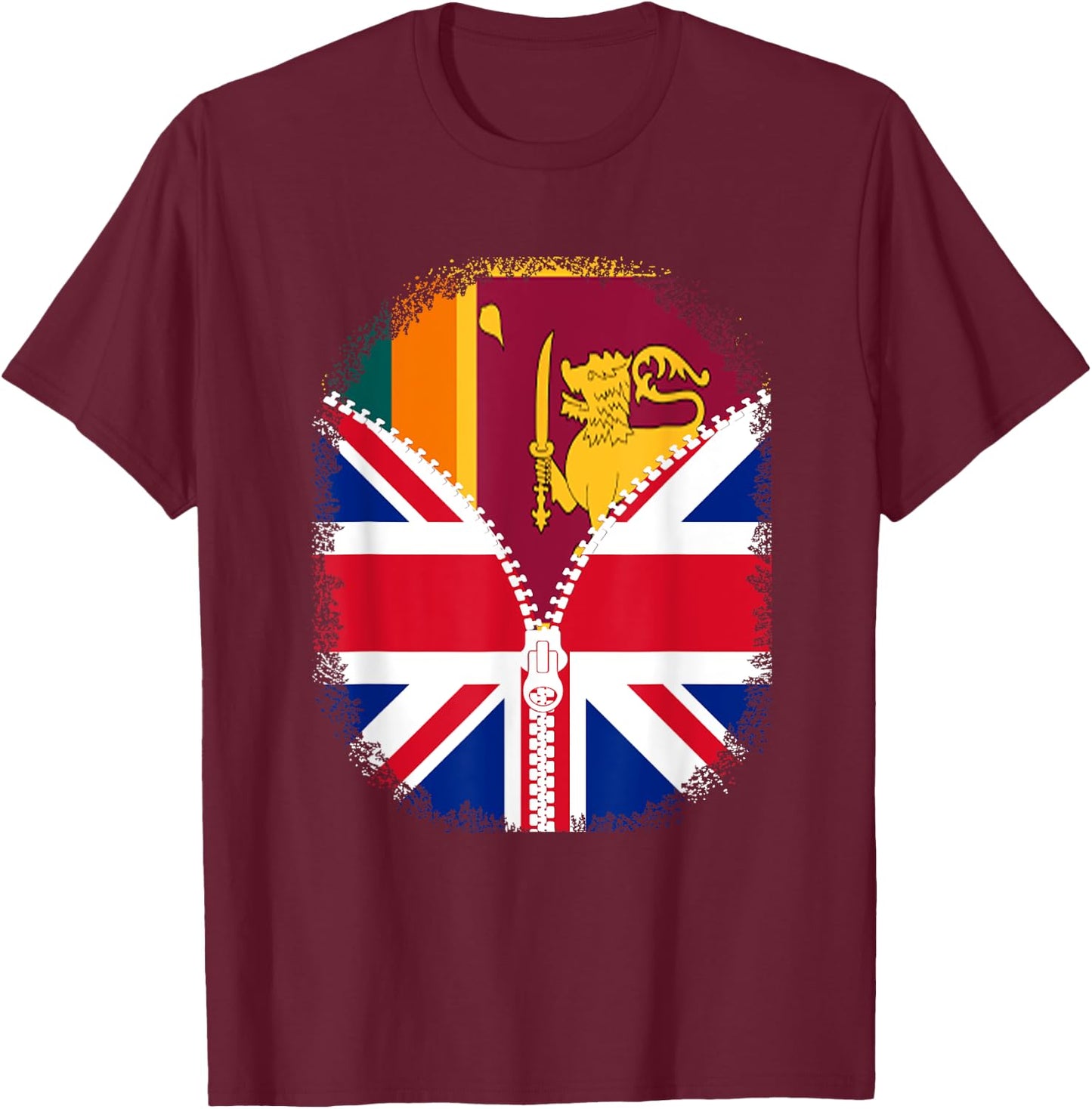 Sri Lanka British Flag - Sri Lankan Britain UK Zipper T-Shirt - T-Shirt | Maroon