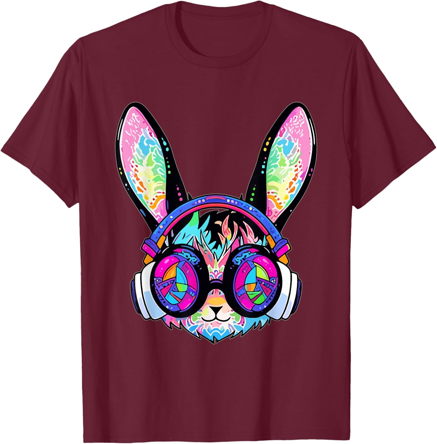 Psychedelic Festival DJ Rabbit Trippy EDM Party T-Shirt - T-Shirt | Maroon
