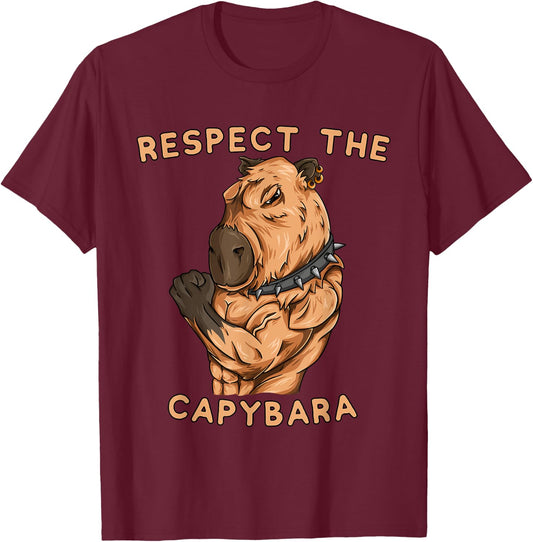Respect The Capybara - Funny Fitness Bodybuilder Rodent T-Shirt - T-Shirt | Maroon