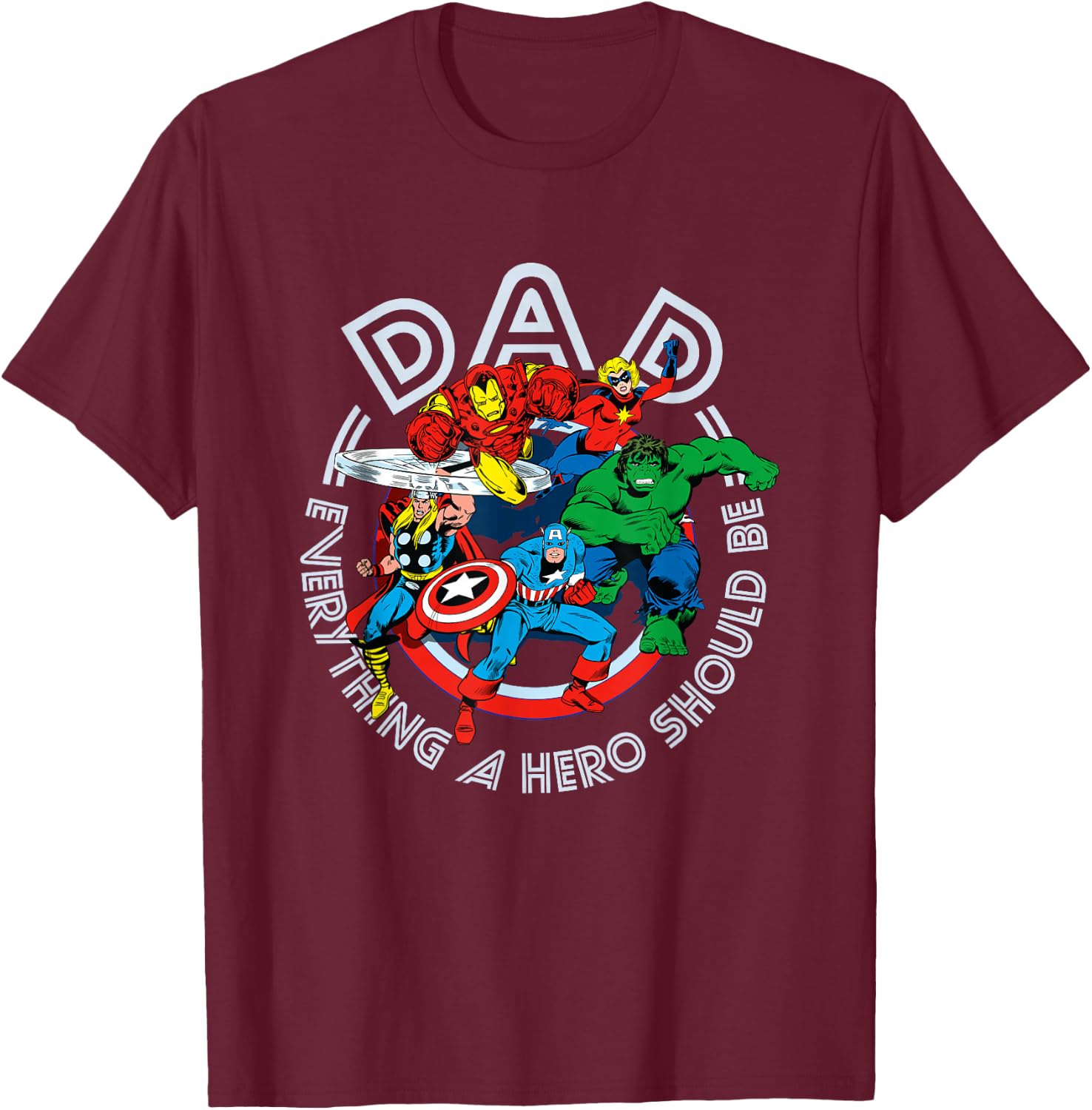 Marvel Comics Retro Classic Father's Day Avengers Hero Dad T-Shirt - T-Shirt | Maroon