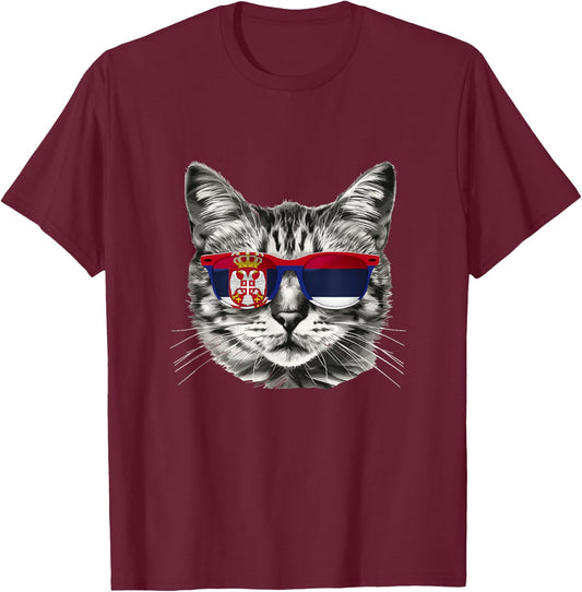 Serbian Flag Cat Owner Souvenirs Products Kitten Serbia T-Shirt - T-Shirt | Maroon