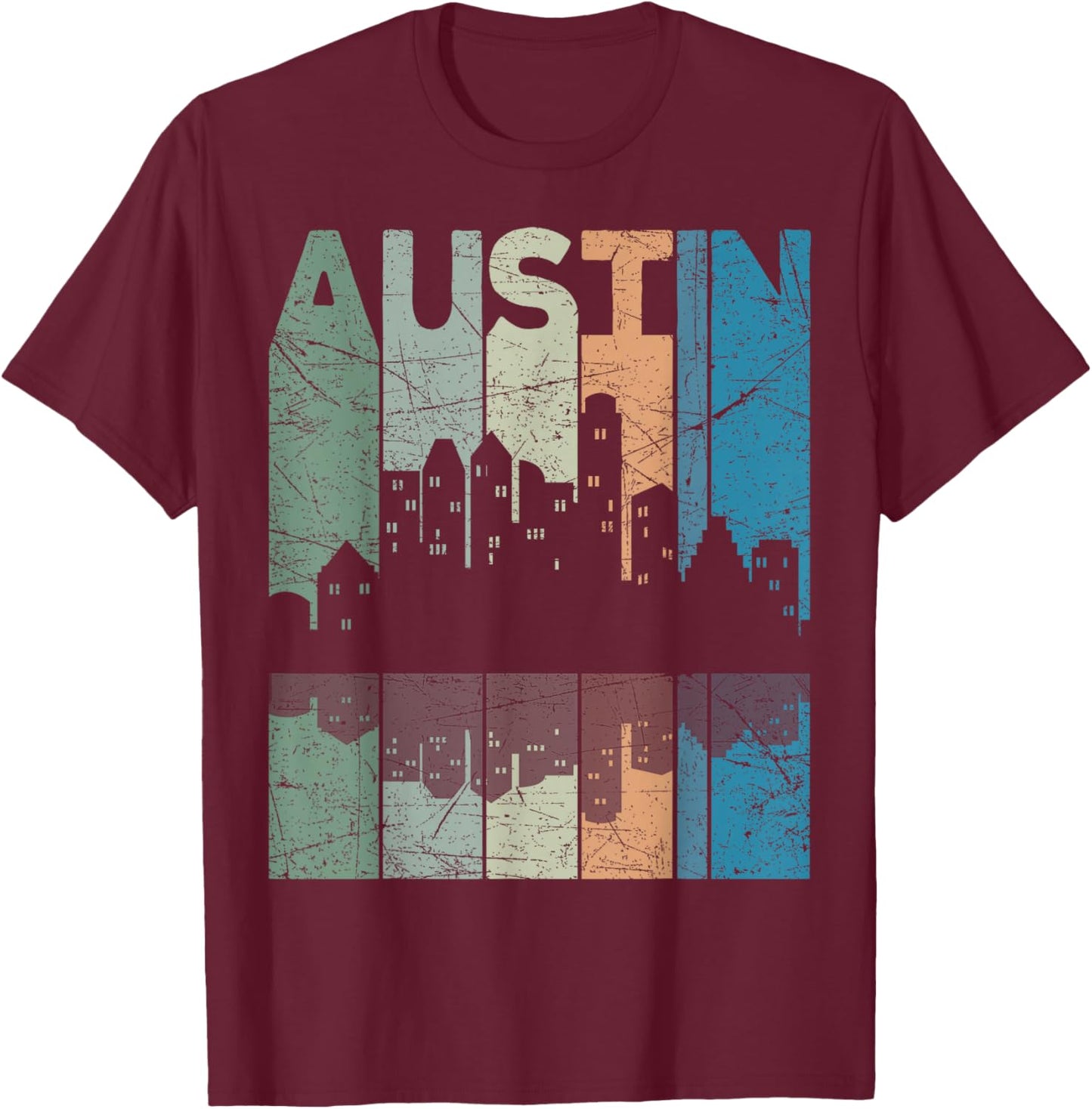 Austin Vintage Austin Texas Retro Austin Skyline T-Shirt - T-Shirt | Maroon