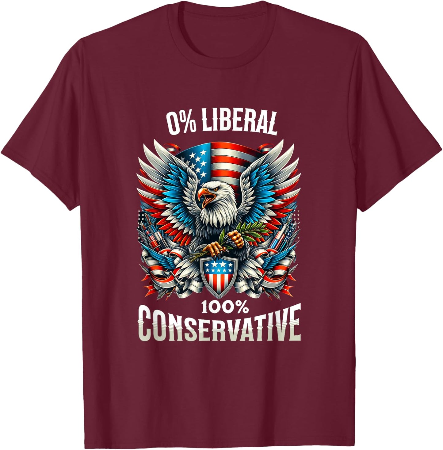 Patriotic Trump 0% Liberal 100% Conservative Eagle Graphic T-Shirt - T-Shirt | Maroon