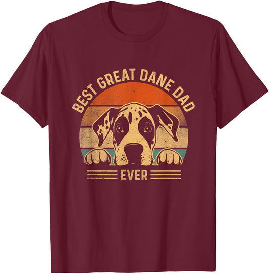 Best Great Dane Dad Ever Retro Fur Dad Fathers Day T-Shirt - T-Shirt | Maroon