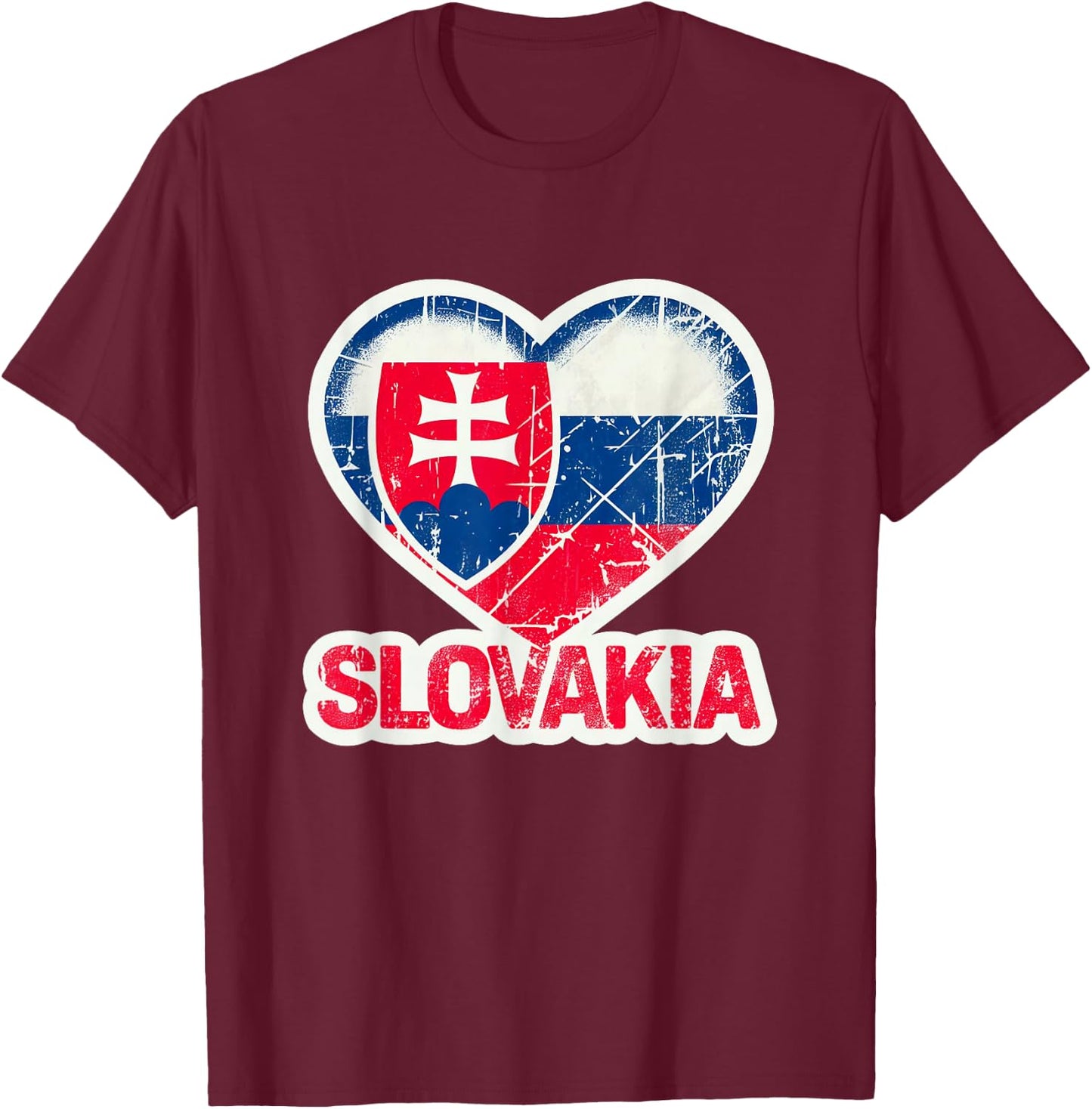 Vintage Slovakia Banner Fan Slovak Republic Flag Heart Retro T-Shirt - T-Shirt | Maroon