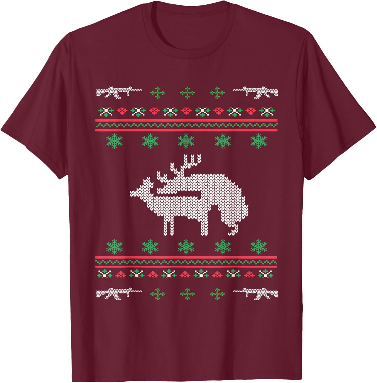 Humping Deer Hunting Ugly Christmas Sweater T-Shirt - T-Shirt | Maroon