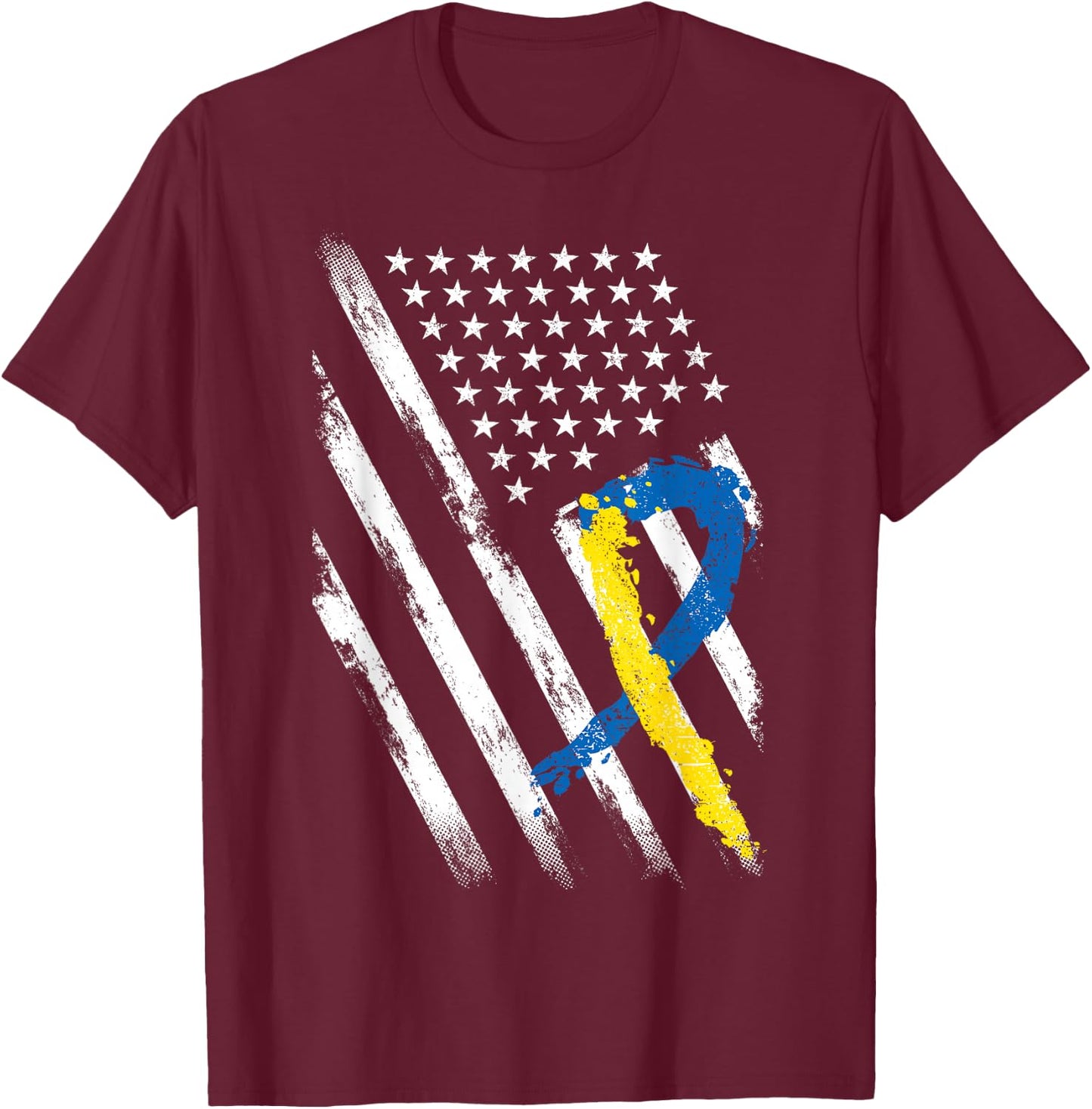 USA Flag Down Syndrome Awareness Shirt Dad Mom Down Syndrome T-Shirt - T-Shirt | Maroon
