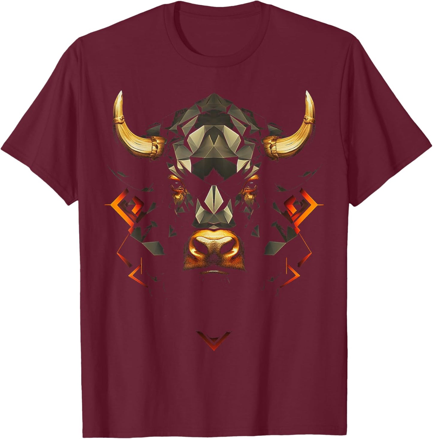 Bull Polygon Animal Graphic Art Bull T-Shirt - T-Shirt | Maroon