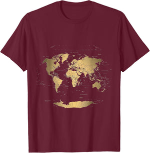 Retro World Map T-Shirt - T-Shirt | Maroon