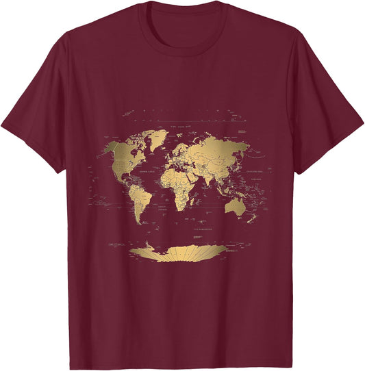Retro World Map T-Shirt - T-Shirt | Maroon