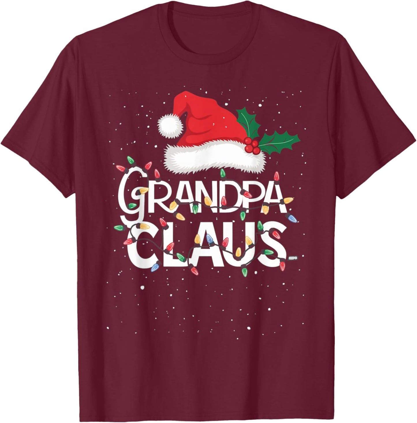 Grandpa Claus Christmas Lights Pajama Family Matching Gifts T-Shirt - T-Shirt | Maroon