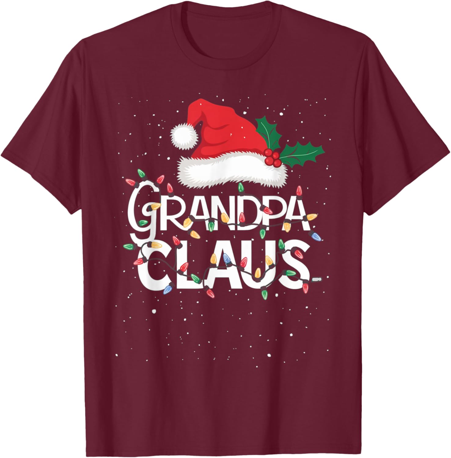 Grandpa Claus Christmas Lights Pajama Family Matching Gifts T-Shirt - T-Shirt | Maroon