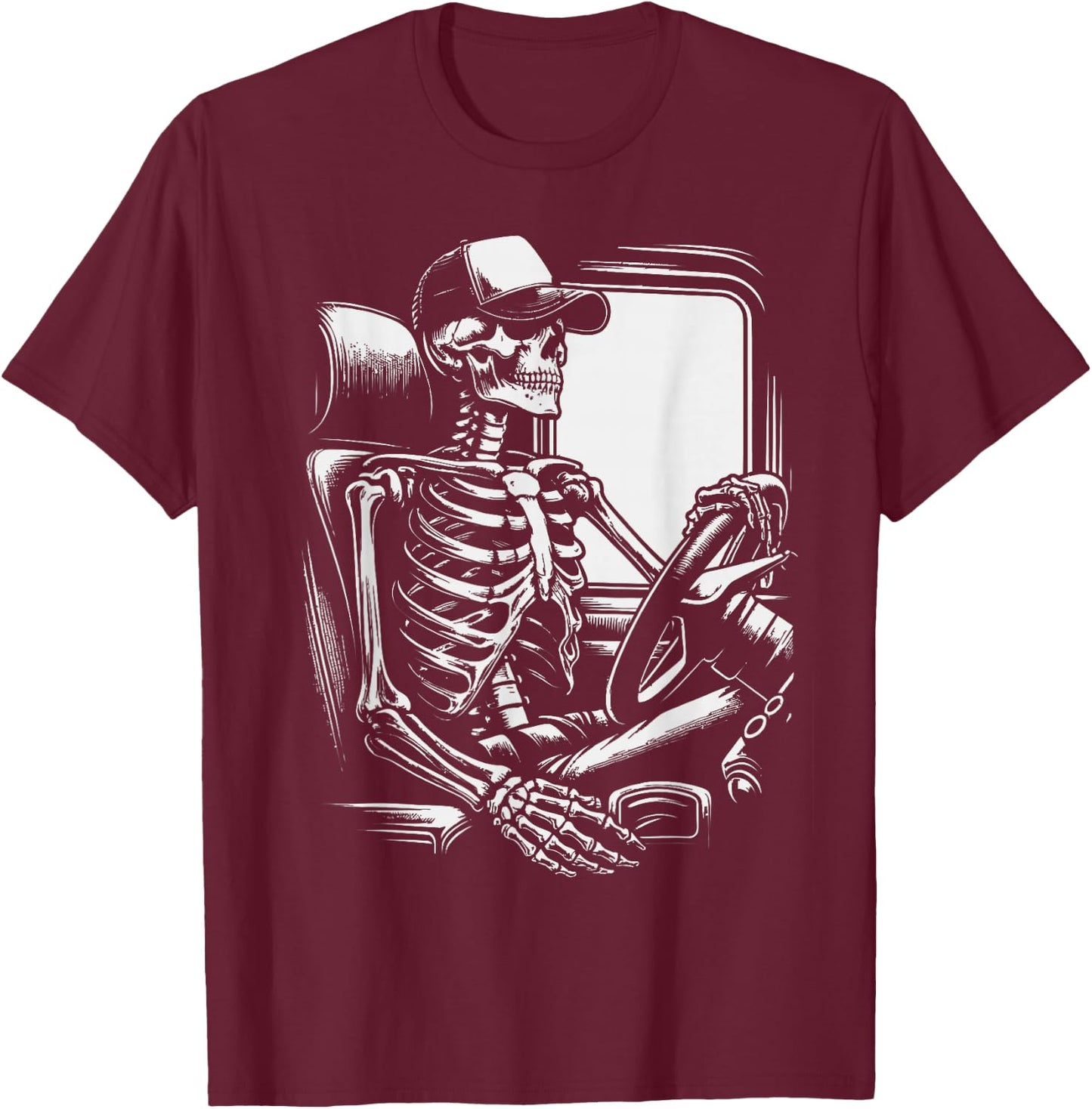Skeleton Truck Driver Funny Big Trucking truck enthusiasts T-Shirt - T-Shirt | Maroon