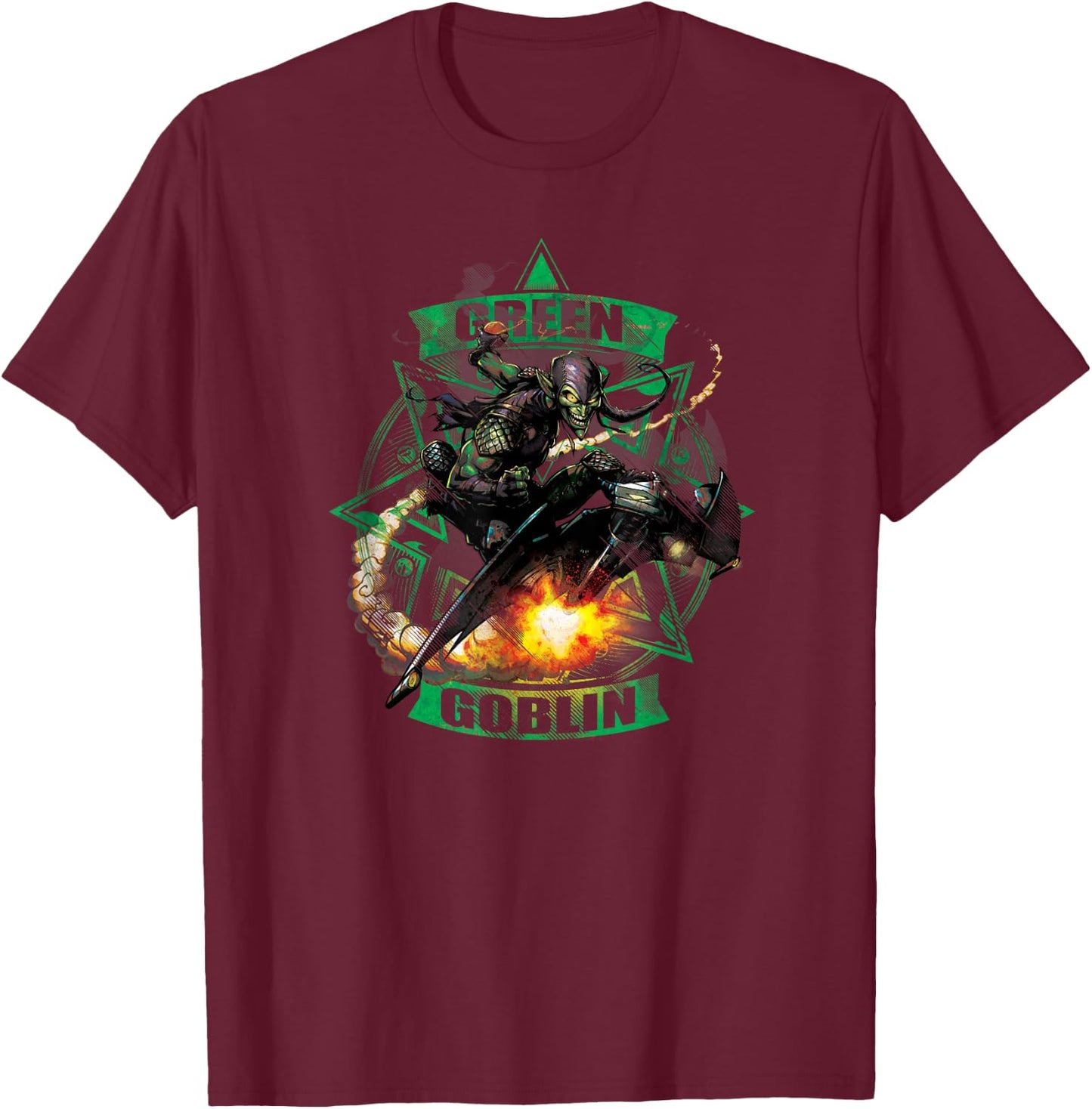 Marvel Green Goblin Glider Pumpkin Bomb T-Shirt - T-Shirt | Maroon