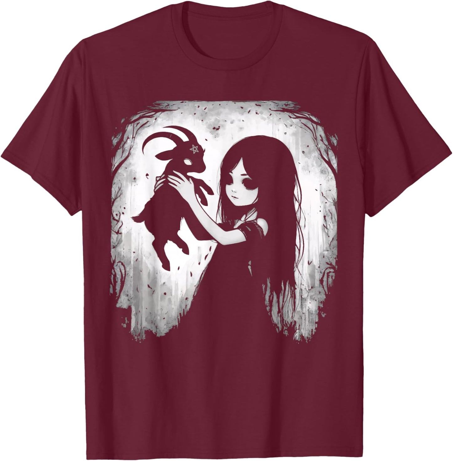 Black Goat Demon Baphomet Goth Dark Alt Aesthetic T-Shirt - T-Shirt | Maroon