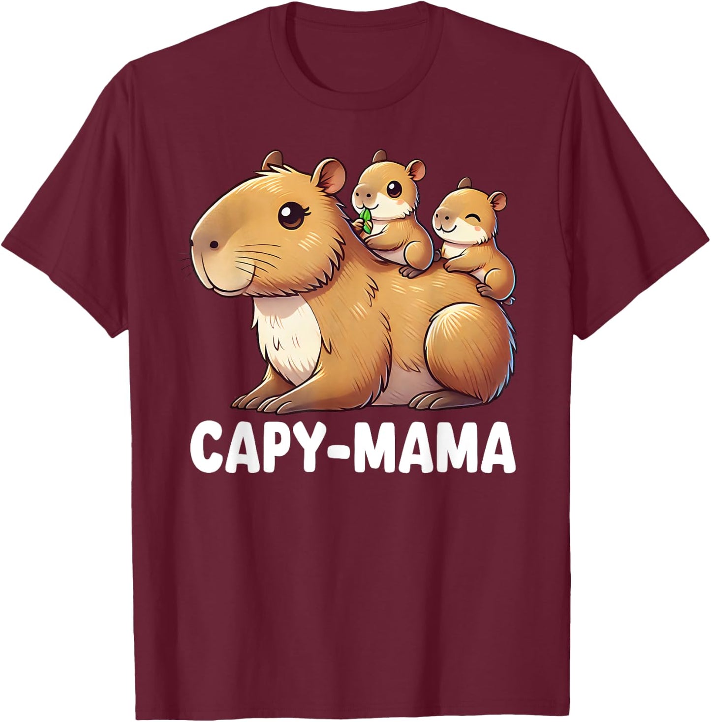 Funny Capybara Capy-Mama Babies Cute Boys Girls Kids T-Shirt - T-Shirt | Maroon