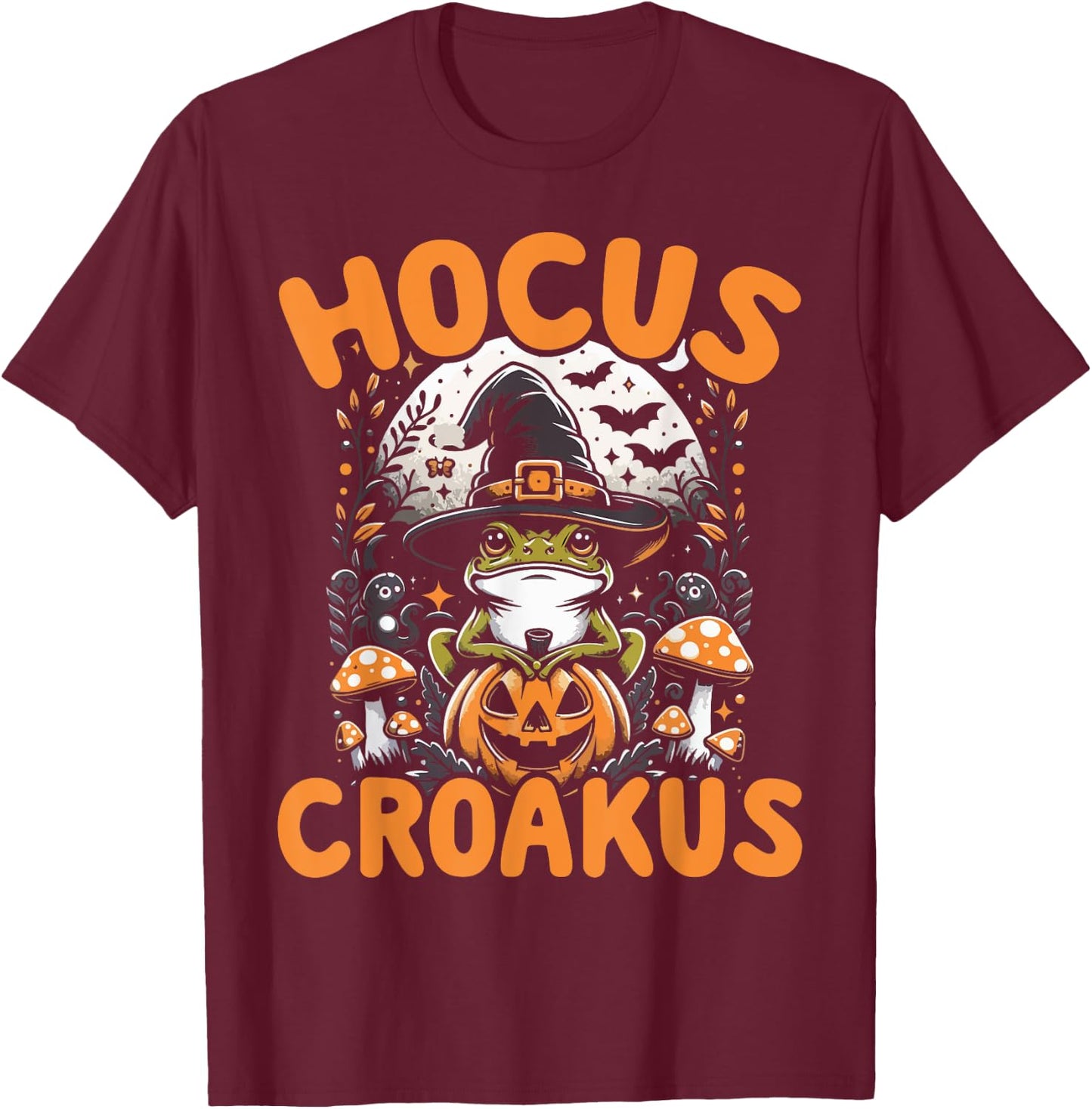 Halloween Frog Witch Pun Hocus Croakus Toad Lover Costume T-Shirt - T-Shirt | Maroon