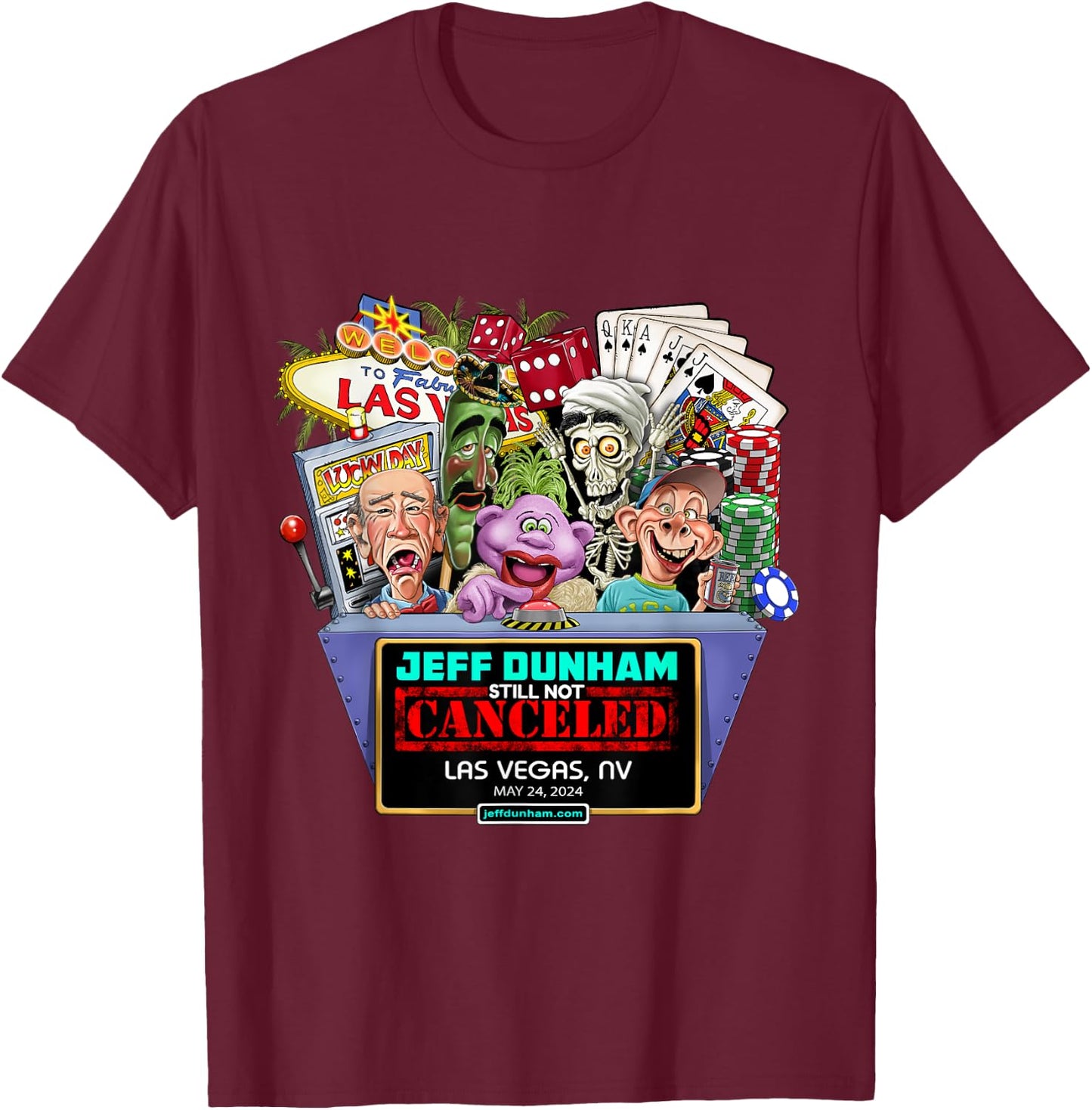 Jeff Dunham Las Vegas, NV (2024) T-Shirt - T-Shirt | Maroon