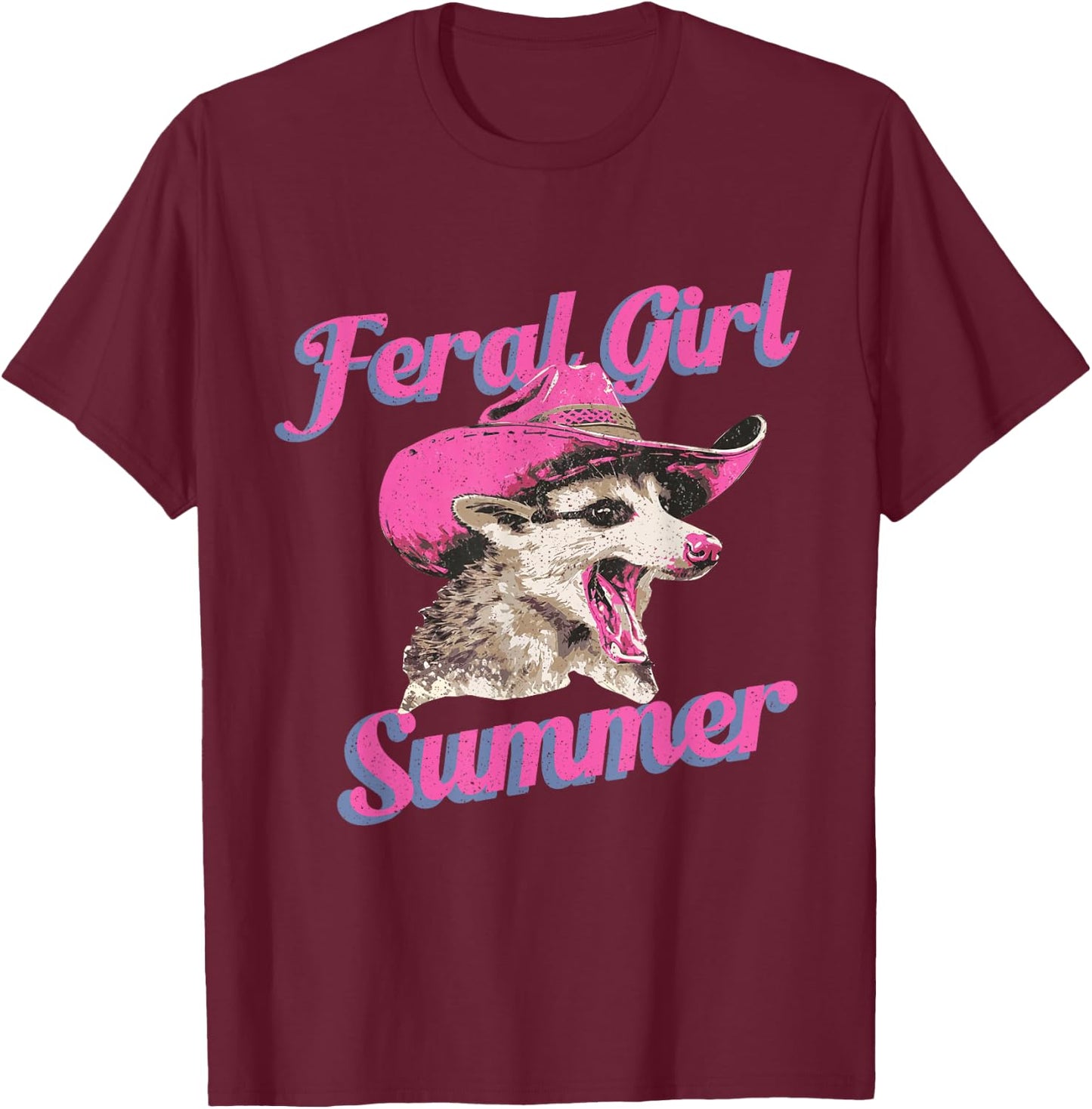 Feral Girl Summer Retro Possum Funny Meme T-Shirt - T-Shirt | Maroon